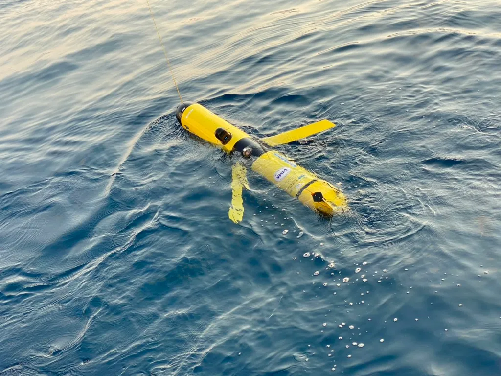 Close-up of an underwater glider at the surface during recovery.
