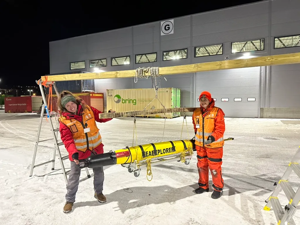 Preparing a SeaExplorer glider for deployment outside the staging warehouse in northern Norway.